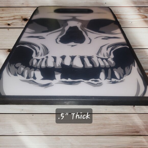 Scary Evil Skull Plastic Cutting Board 9 x 14 Inches Black and White - Picture 2 of 4